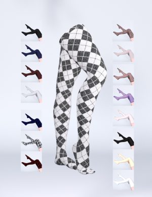 Soft gray and black checkered thigh-high stockings for 3D character customization, realistic fabric texture ideal for Daz3D assets.