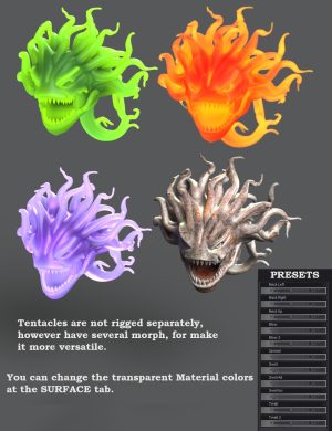 Glowing tentacle dragon 3D model in various colors for Daz3D characters and scenes.