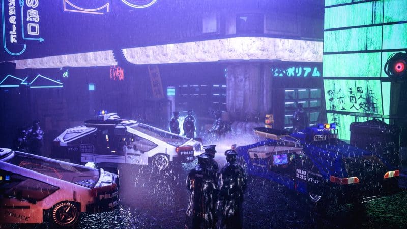 Police car promo w rain