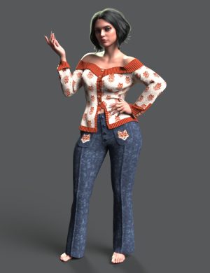 Intricate 3D character model showcasing detailed clothing and textures, ideal for use with Daz3D assets and 3D rendering projects. Perfect for realistic or stylized digital art.