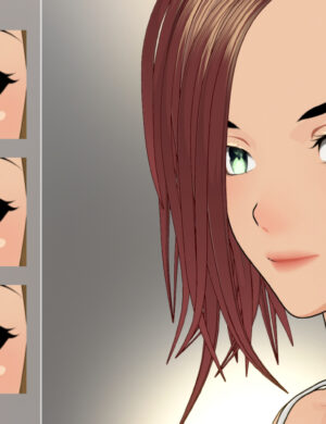 Blue and green anime eye close-up, high-quality 3D character eye assets for Daz3D, realistic eye textures and designs for digital art and animation needs.