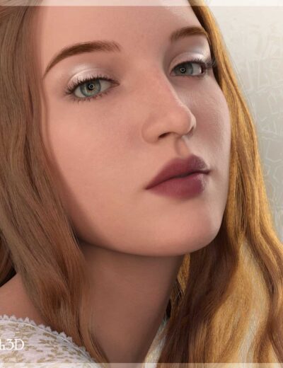 Realistic 3D portrait of a woman with golden hair and serene expression.