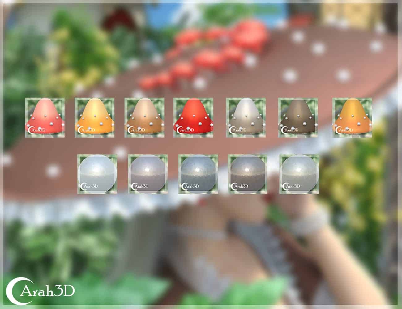 Collection of colorful and metallic 3D mushroom textures for digital art and 3D modeling.