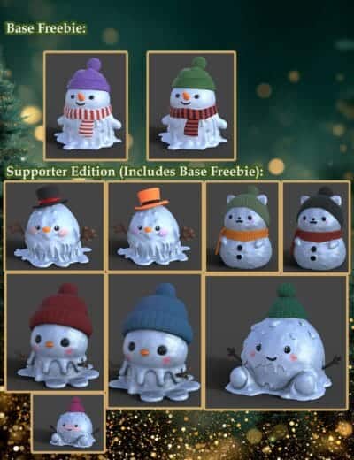 Cute 3D snowman and snow creature collectibles for festive holiday decorations.