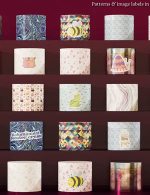 25 skincare jars in different materials and colours.