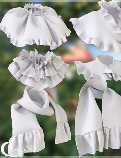 3D ruffled fabric accessories with realistic textures and flowing, detailed design elements.