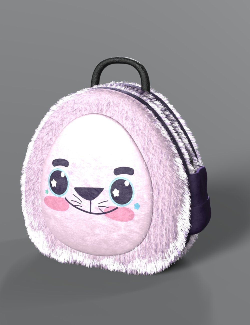 Adorable animal face backpack featuring fluffy pink fur, big bright eyes, and a cheerful smile, ideal for children's accessories or playful fashion styles.