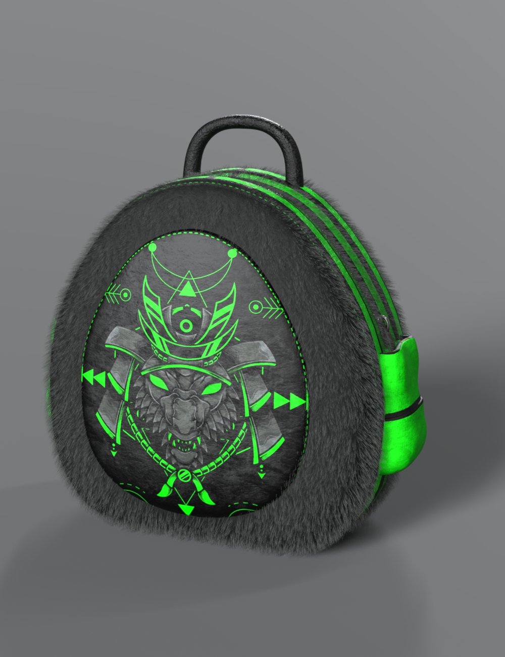 High-quality 3D model of a futuristic animal-themed backpack with glowing neon accents, perfect for gaming and digital art projects. Enhanced details for realistic rendering in Daz3D assets.