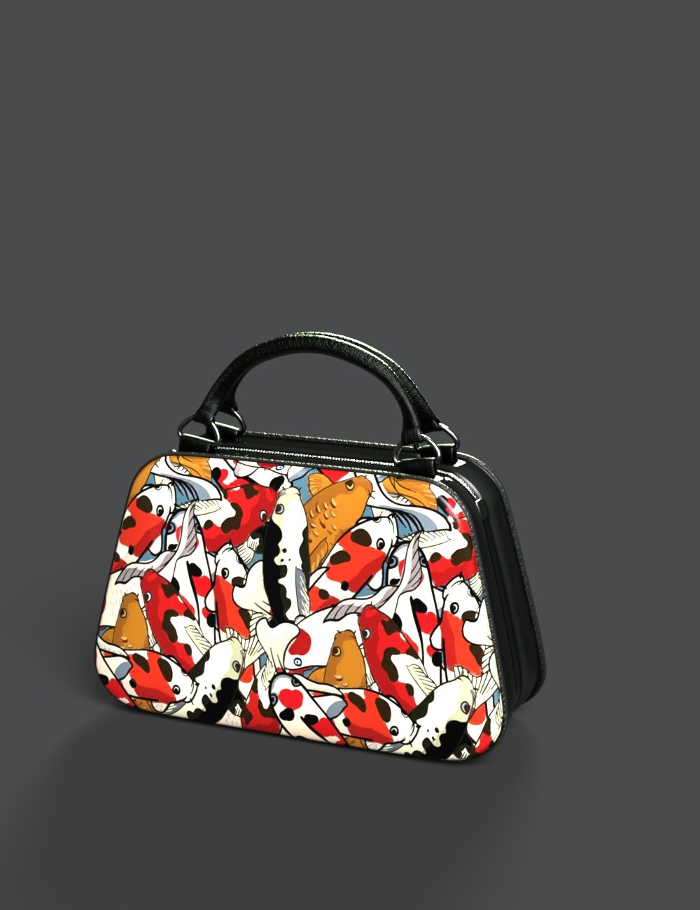 Colorful koi fish design handbag, featuring vibrant traditional Japanese aquatic motifs, ideal for fashion enthusiasts seeking unique accessories.