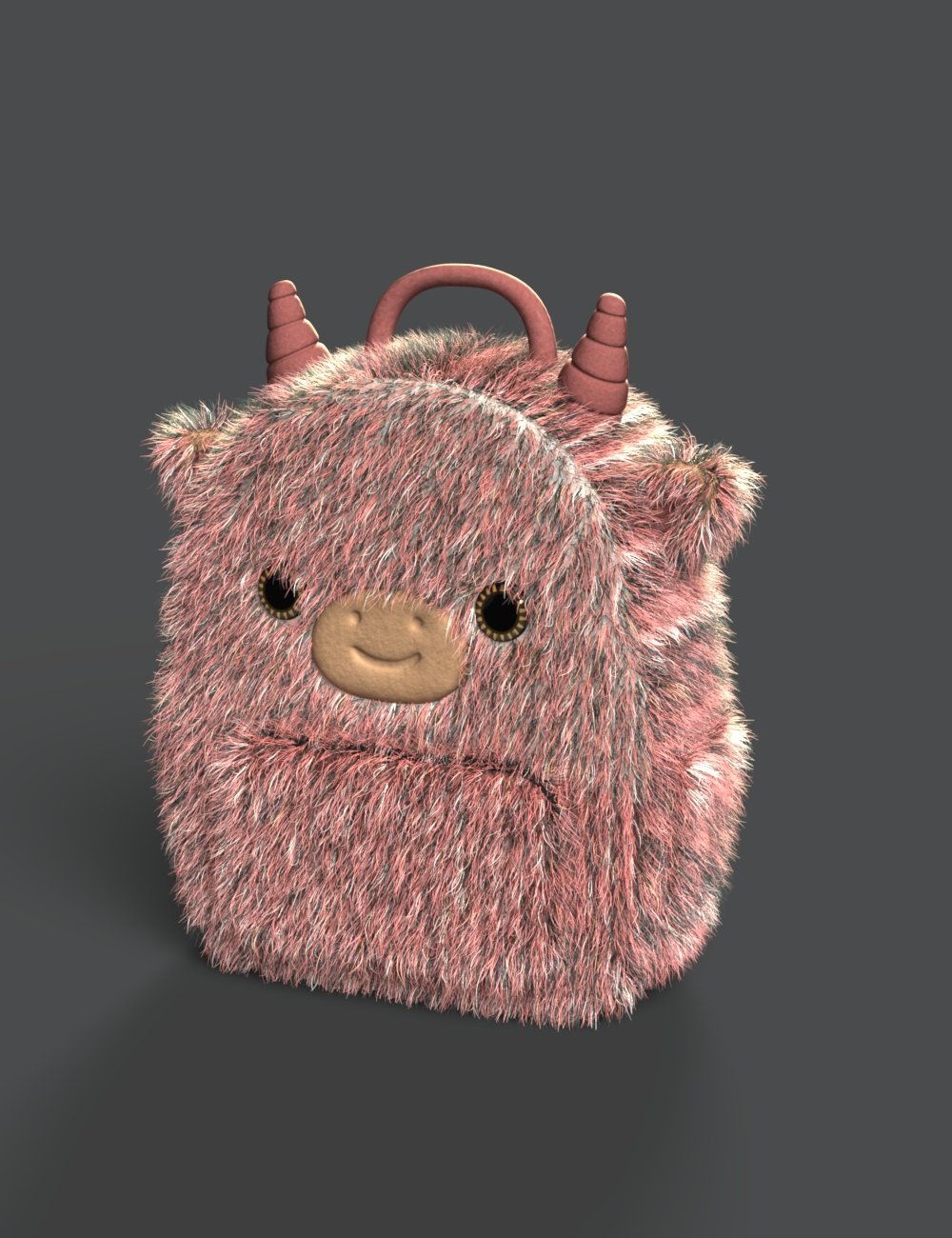 Adorable 3D furry backpack designed as a cute bear with horns, fluffy texture, and a friendly face, perfect for 3D asset collections and character accessories.