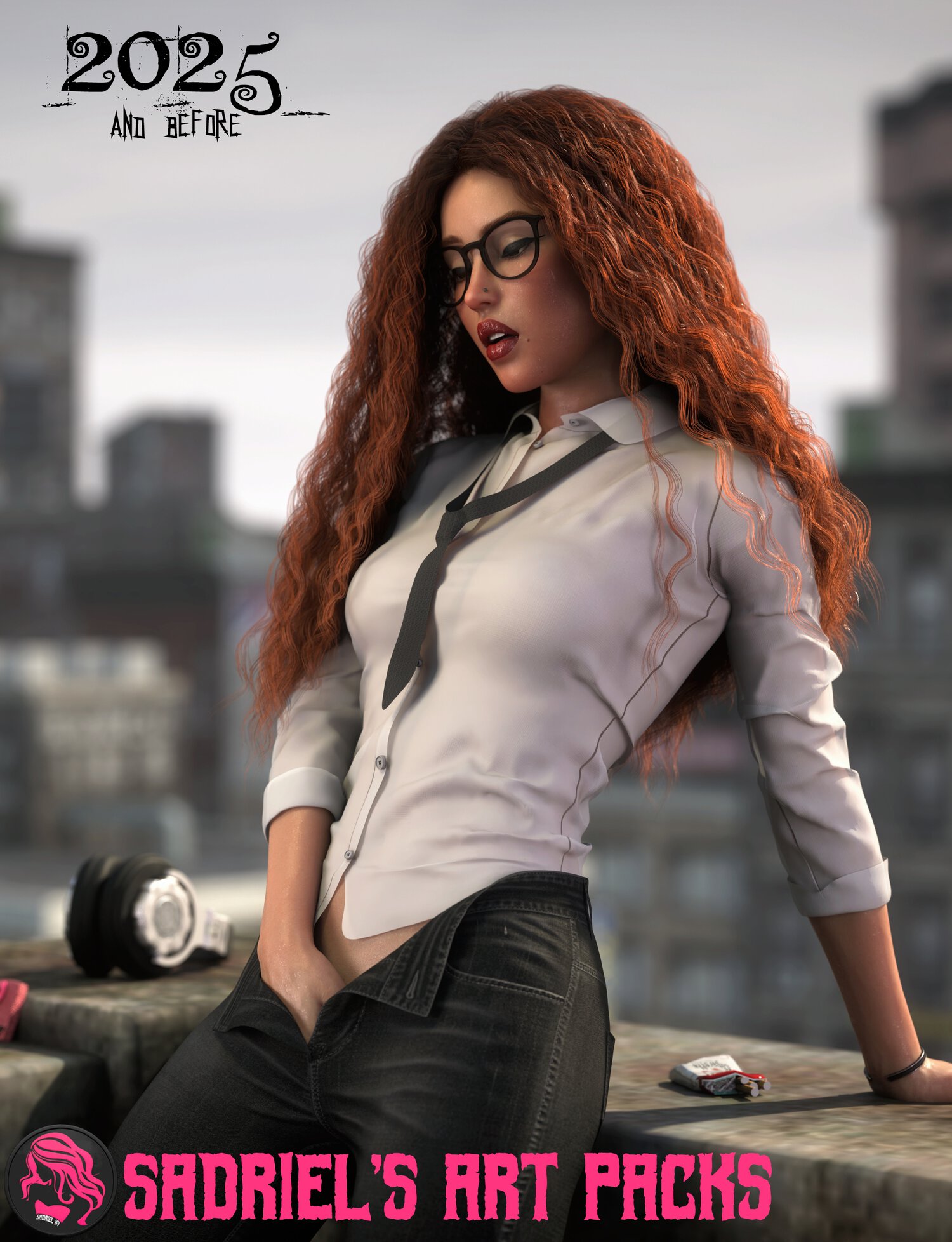 Sadriel intimate rendered art featuring red-haired woman on rooftop