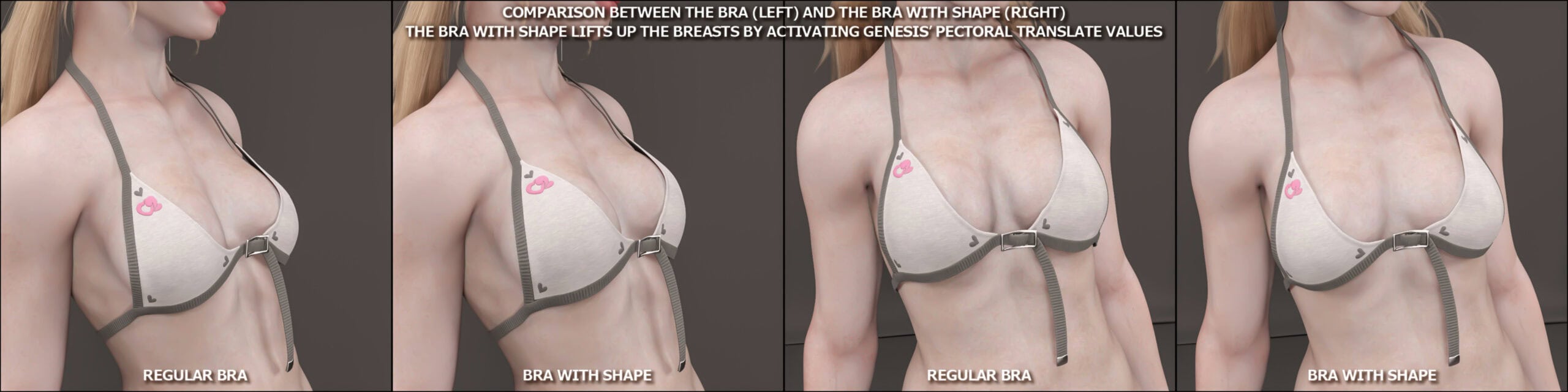 Comparison of 3D female torsos showing bikini fit and body shape variations for digital modeling.