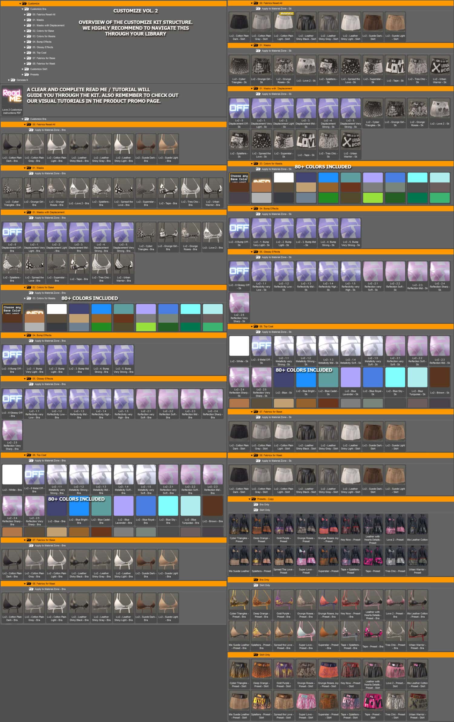 Comprehensive display of customizable 3D textures and digital material samples for modeling and design.