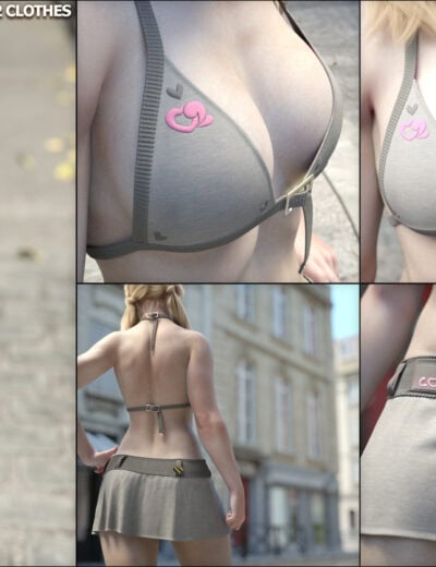 3D digital model of blonde woman in stylish crop top and mini skirt on city street