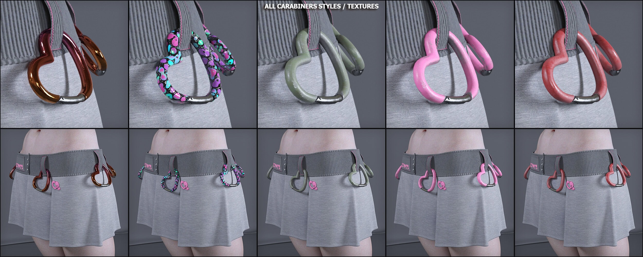 Digital showcase of customizable horseshoe earrings in various textures and colors for virtual fashion.