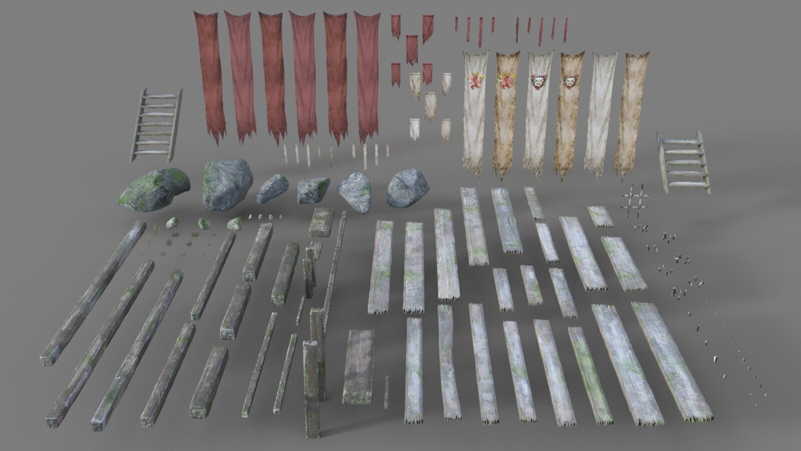 Medieval fantasy 3D assets for building castles, fortresses, and siege environments in games.