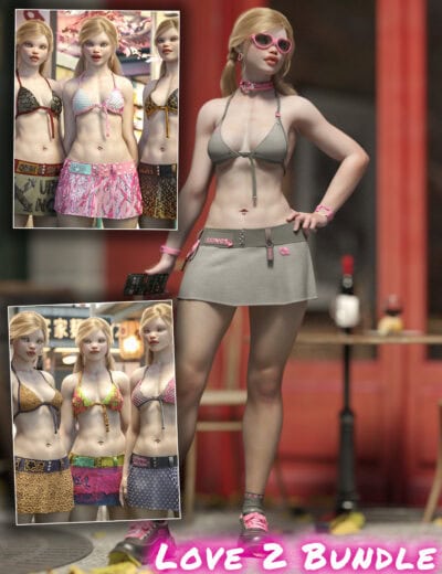 Stylish 3D summer fashion bundle with versatile outfits and trendy outdoor café setting.