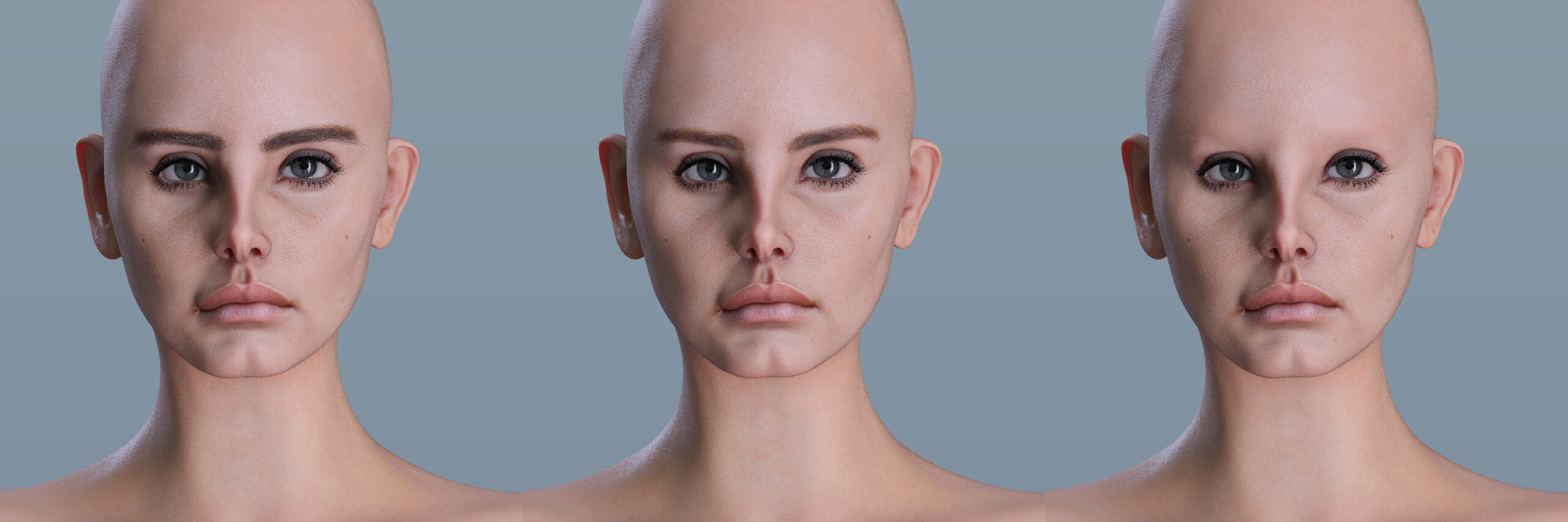 Digital faces transformation: from realistic features to stylized, synthetic appearances.