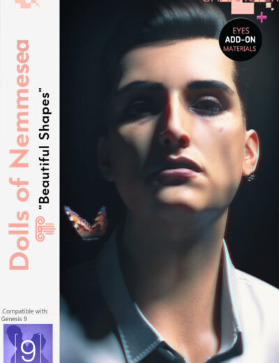Realistic 3D Genesis 9 character with dramatic lighting, artistic butterfly, and stunning features.