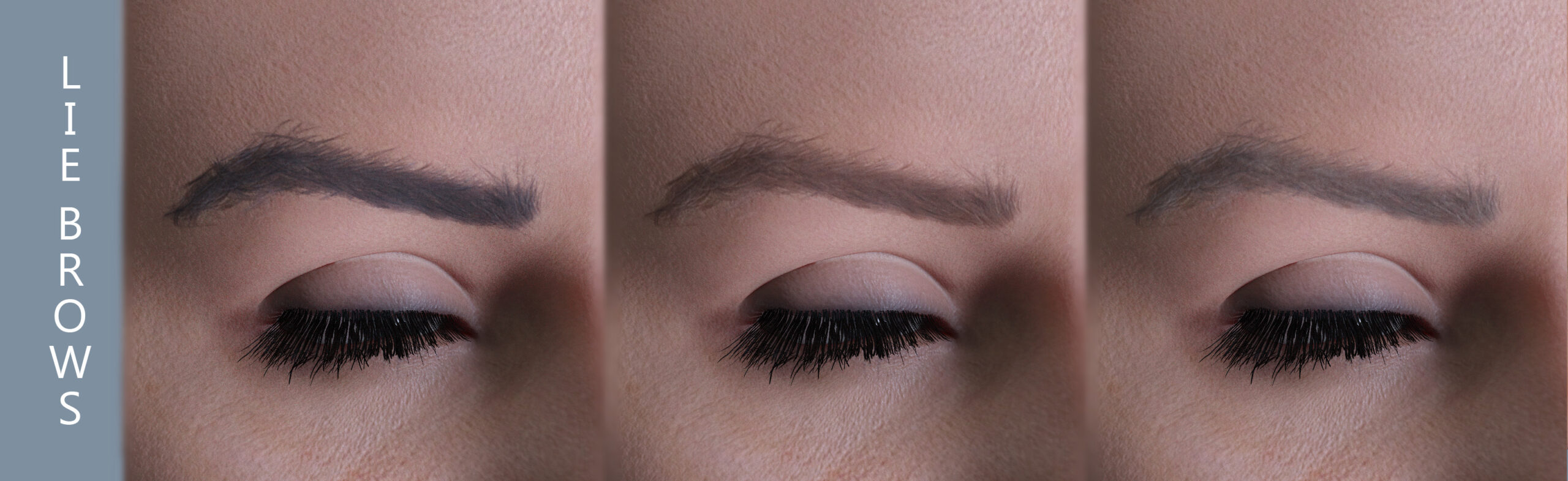 Progression of eyebrow fading from bold, dark, to soft and natural.