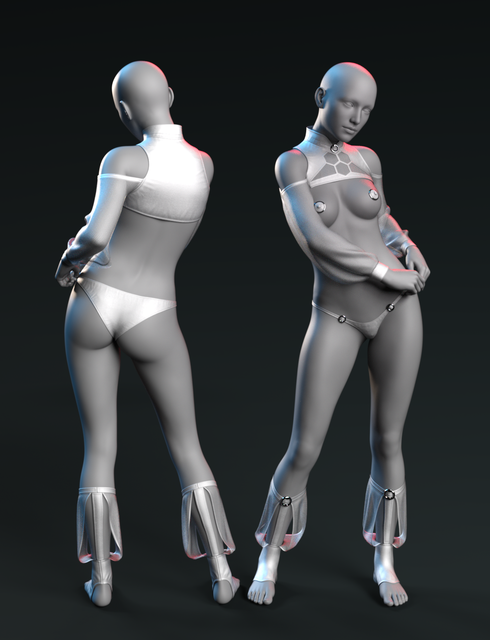 Futuristic android with sleek metallic skin, elegant sci-fi armor, and balanced organic-mechanical design.