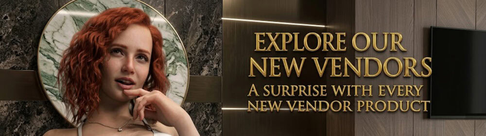 Banner Luxury vendor reveal with surprises; elegant design, vibrant red hair, and sophisticated ambiance.