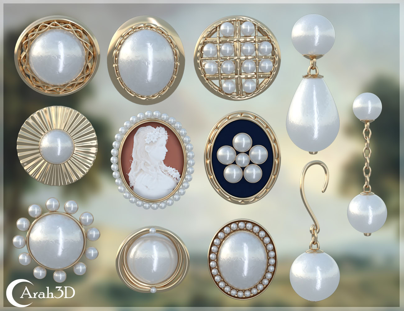 Arah3D Vintage Pearl Earrings Vol.01 for G8F and G9 - Image 2