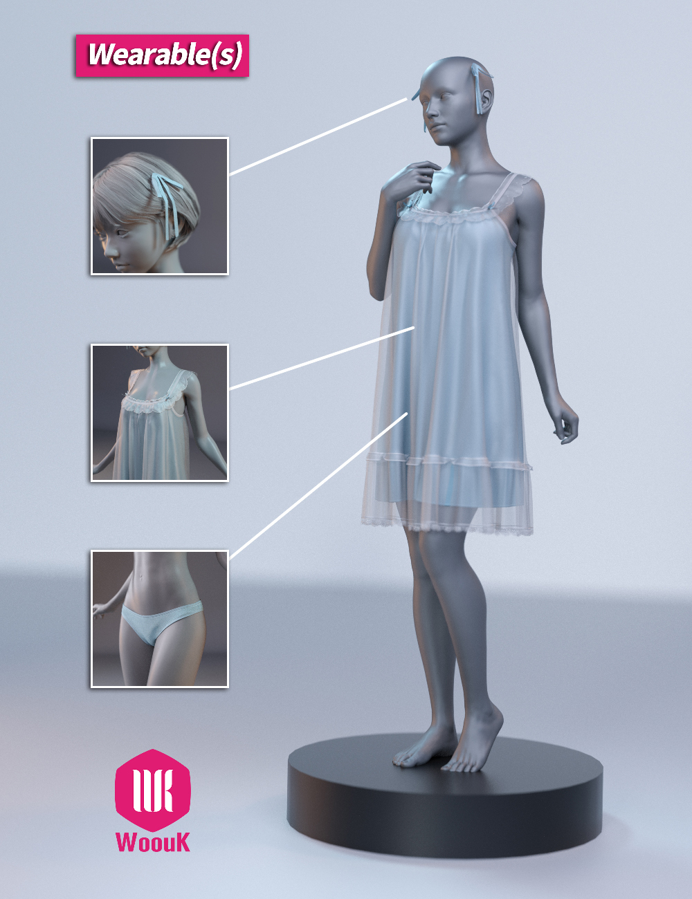 dForce WUK Suspender Lace Nightdress for Genesis 8 & 8.1 Female — Daz Studio Lingerie - Image 4