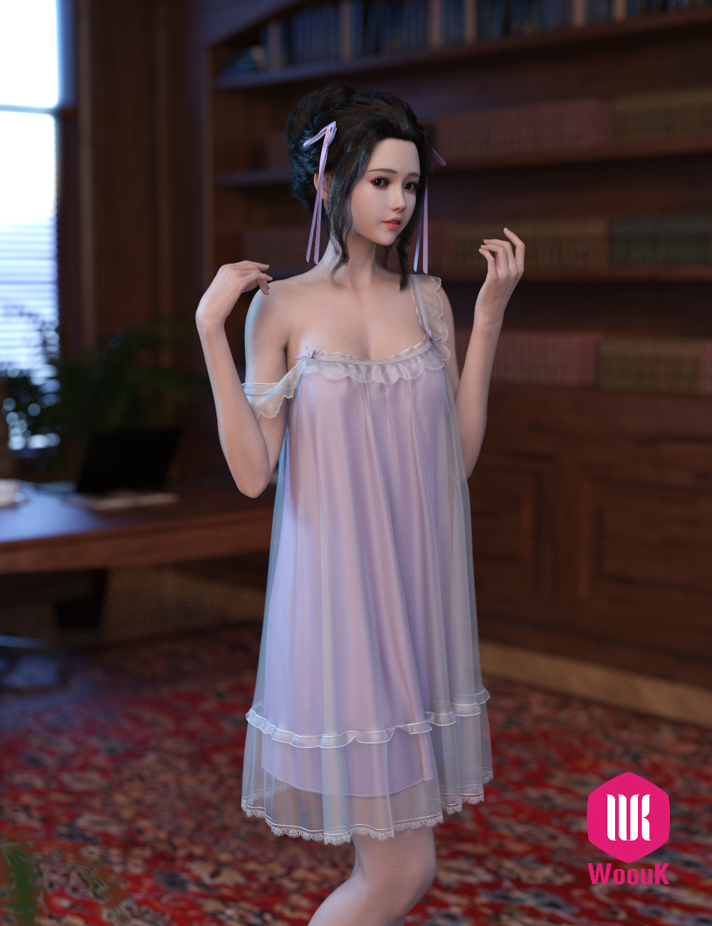dForce WUK Suspender Lace Nightdress for Genesis 8 & 8.1 Female — Daz Studio Lingerie - Image 6