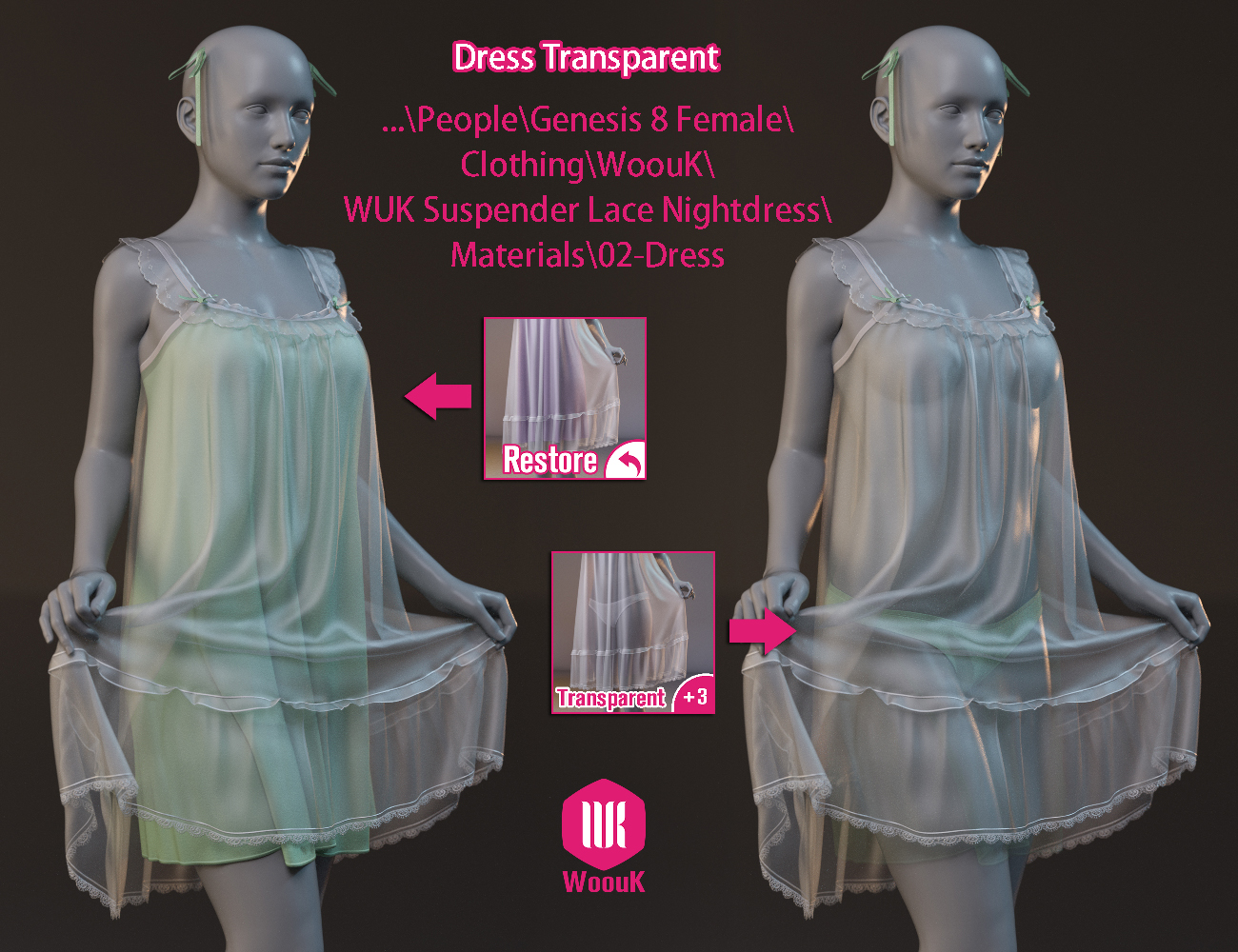 dForce WUK Suspender Lace Nightdress for Genesis 8 & 8.1 Female — Daz Studio Lingerie - Image 8