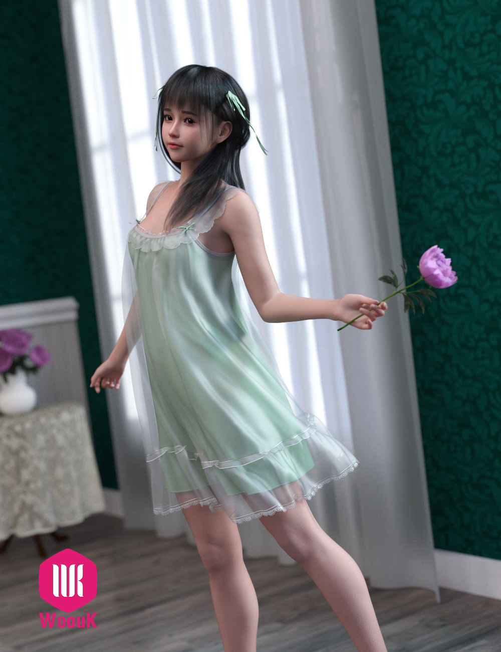 dForce WUK Suspender Lace Nightdress for Genesis 8 & 8.1 Female — Daz Studio Lingerie - Image 9