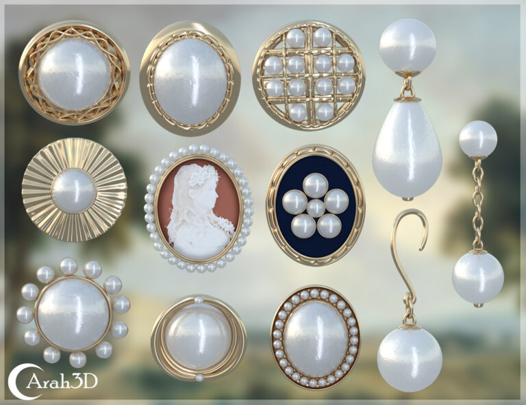 Elegant vintage pearl jewelry collection with brooches and dangle earrings Featuring classic gold and cameo designs.