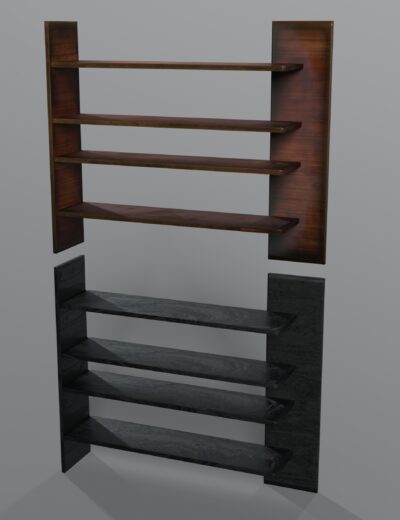 Modern wooden and marble shelving units for realistic interior scene design in Daz Studio.