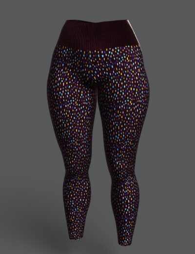 Colorful high-waist leggings with vibrant mosaic pattern and ribbed waistband for active wear.