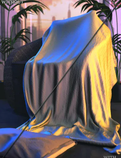 Cozy interior with textured blanket, warm lighting, lush plants, and sunset view highlighting relaxed ambiance.