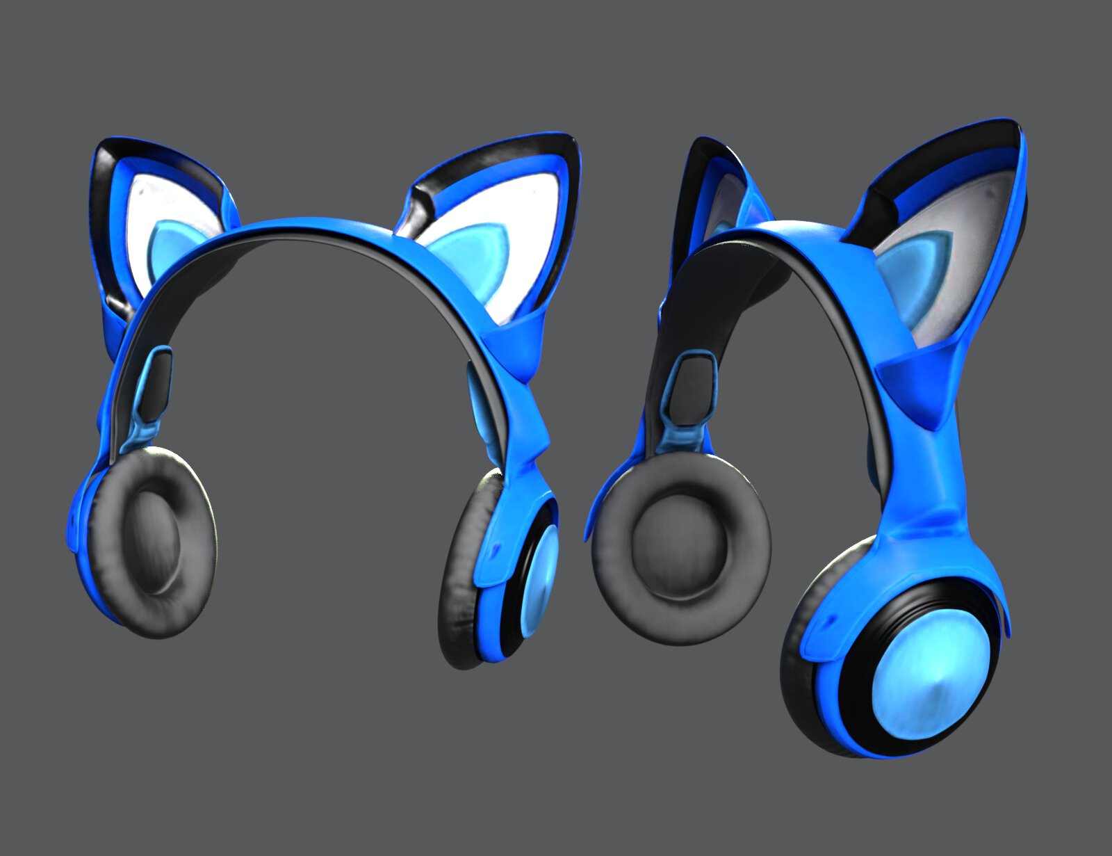 Cat Ear Headphones for Daz Genesis 8, 8.1 & 9 8 Blue LED-lit cat ear headphones with cushioned ear cups and adjustable headband for gamers and streamers.