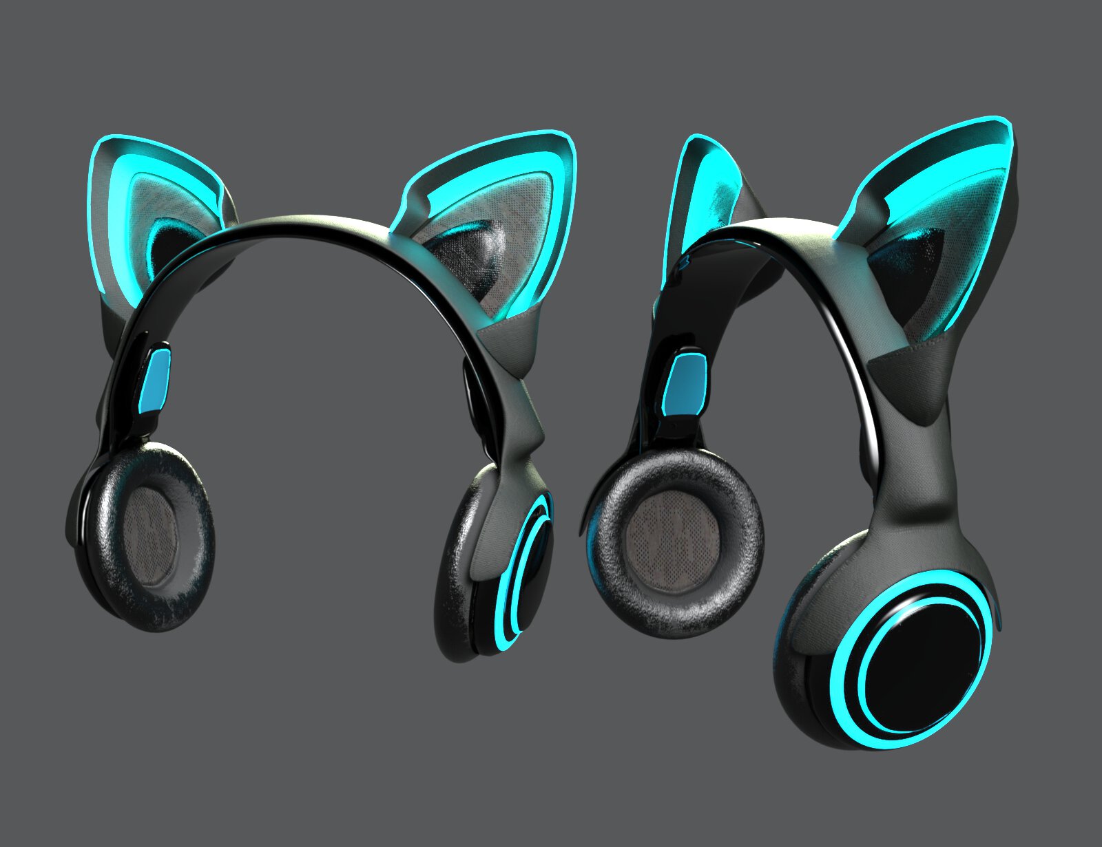 Cat Ear Headphones for Daz Genesis 8, 8.1 & 9 2 Neon blue-lit cat ear gaming headphones with immersive sound and futuristic design.