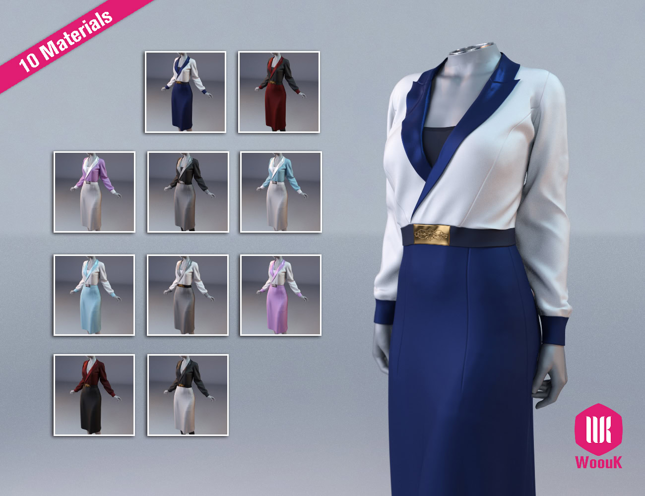 dForce WUK Lapel Long Sleeved Business Suit for G8/8.1F 8 Digital womens outfit showcase in 10 fabric and color variations with modern design.