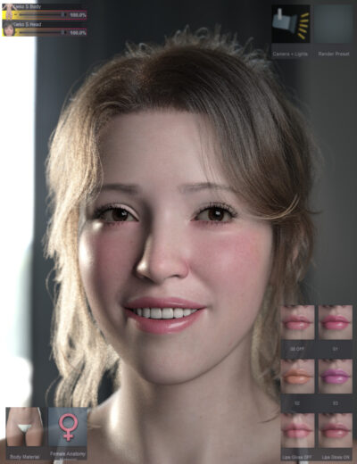 Realistic female character close-up portrait