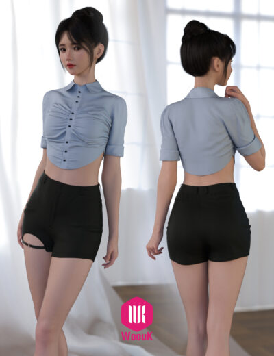 dForce WUK Rolled Up Sleeve Shorts Suit for Genesis 8 and 8.1 Female