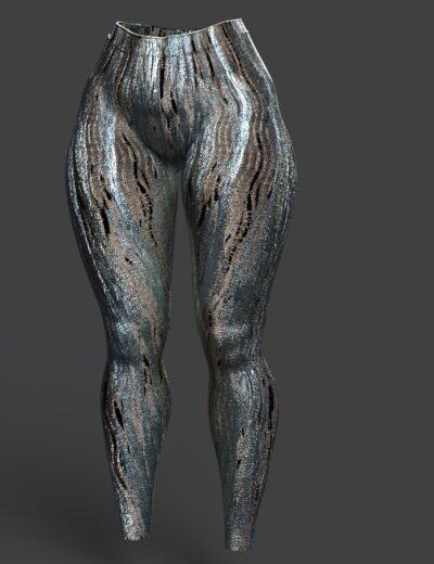 Dark silver metallic textured leggings with reflective crinkled finish and tapered ankles.